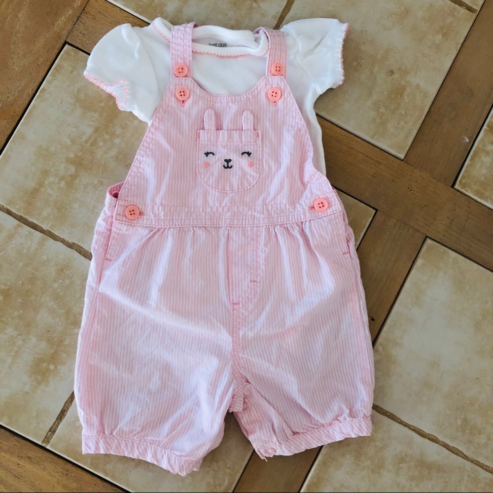 NWOT Adorable pink and white stripe overall set